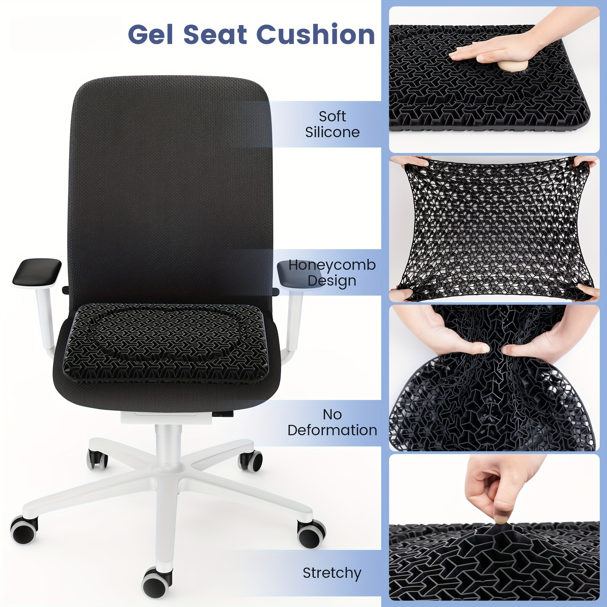 AOLIGO Gel Seat Cushion for Long Sitting, Office Chair, Car, Wheelchair, Black