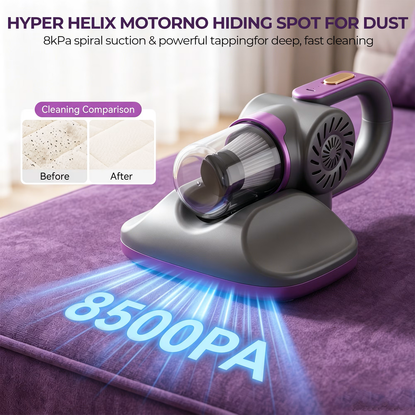 FVSA 8500Pa Cordless Mattress Vacuum, Handheld Bed Cleaner with 8000VPM Deep Tapping