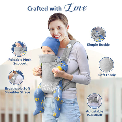 RUPOUN Baby Carrier, Convertible Soft & Cool Baby Carrier, 4-Position, Gray, for Child, Infant, Newborn
