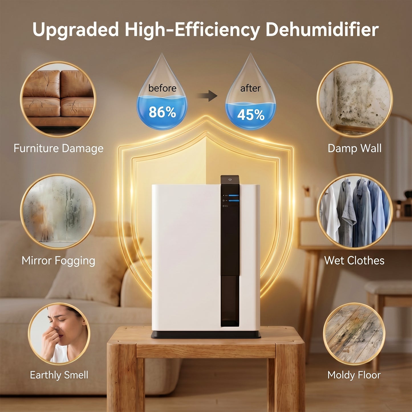 NFTIGB Dehumidifier for Home 100oz Water Tank, 1000 sq.ft Portable Dehumidifiers for Bathroom RV, with Auto Shut off 5 Colors LED Light