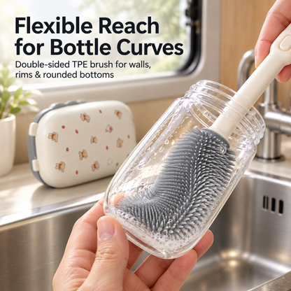 ZNQPLF Travel Baby Bottle Brush Set, 6-in-1 Portable Cleaning Kit with Foldable Drying Rack, Nipple Brush and Straw Brush, Gray