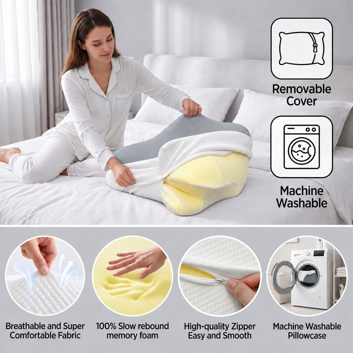 Alylo Cervical Contour Pillow for Neck Support, Fast Rebound Memory Foam Orthopedic Bed Pillow with Breathable Cover, Support for Side, Back & Stomach Sleepers