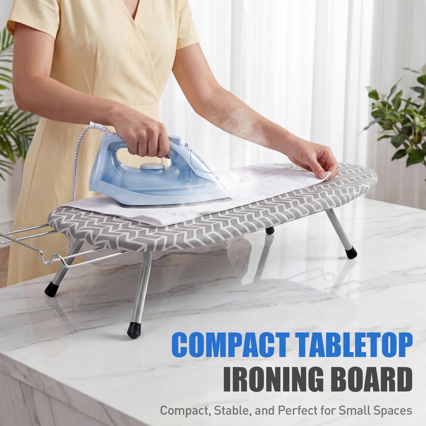 Riousery Tabletop Ironing Board, Steel Frame, Foldable Design with Iron Rest and Hanging Storage, Compact for Dorms & Apartments, 30"x12"x7"