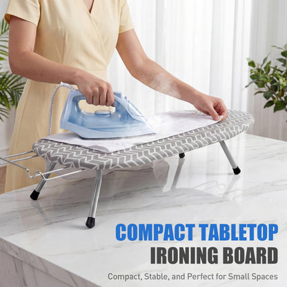 Riousery Tabletop Ironing Board, Steel Frame, Foldable Design with Iron Rest and Hanging Storage, Compact for Dorms & Apartments, 30"x12"x7"