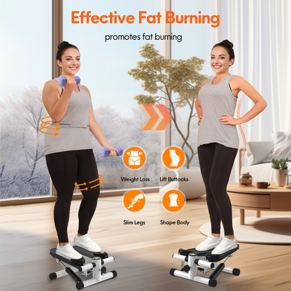 Opmukin Mini Steppers for Exercise, Mute The Sound with Resistance Bands, 331lbs Loading Capacity, Digital Monitor, Optional Twist Motion for Home Fitness - White