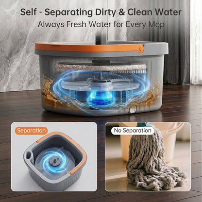 FVSA Clean Water Separation Square Spin Mop and Bucket Set with 2 Washable Pads, Gray and Orange, 1-Pack