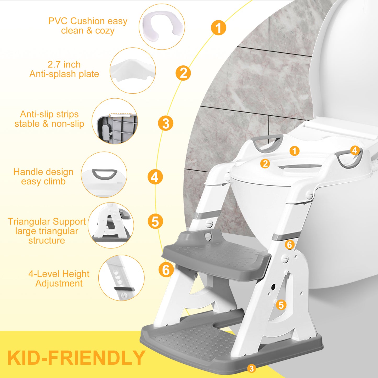 RUPOUN Potty Training Seat 2-in-1 with 2 Step Ladder Foldable and Adjustable Height