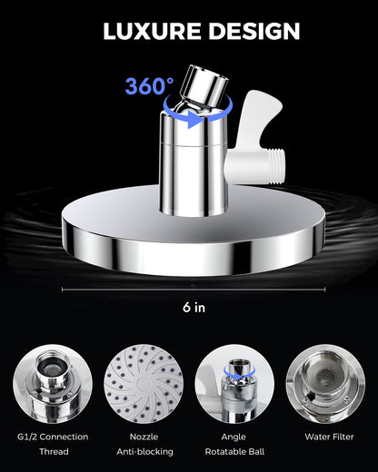 Hodvit 6" High Pressure Rainfall Shower Head and Handheld Combo, Plated with 60" Hose Anti-leak with Holder, Chrome