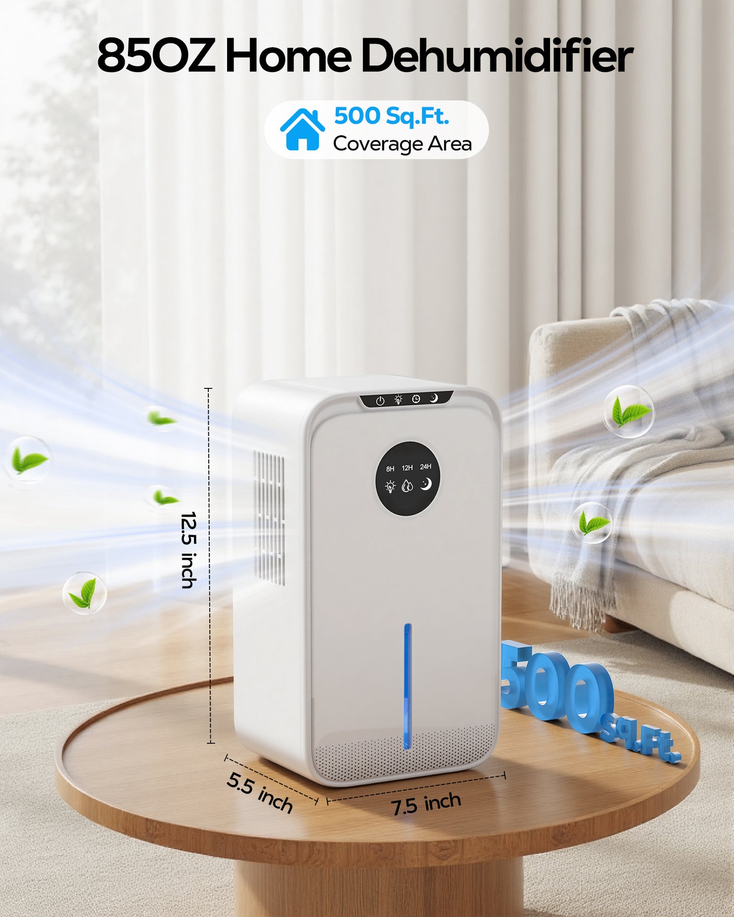 OHHANI Dehumidifier with 85 OZ Large Capacity, Designed for 270 Sq.Ft, Touch Control, Timer and Auto Shut-Off, 90°F & 80%RH, Suitable for Bedrooms Basements and Garages