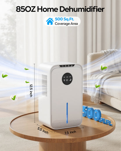 OHHANI Dehumidifier with 85 OZ Large Capacity, Designed for 270 Sq.Ft, Touch Control, Timer and Auto Shut-Off, 90°F & 80%RH, Suitable for Bedrooms Basements and Garages