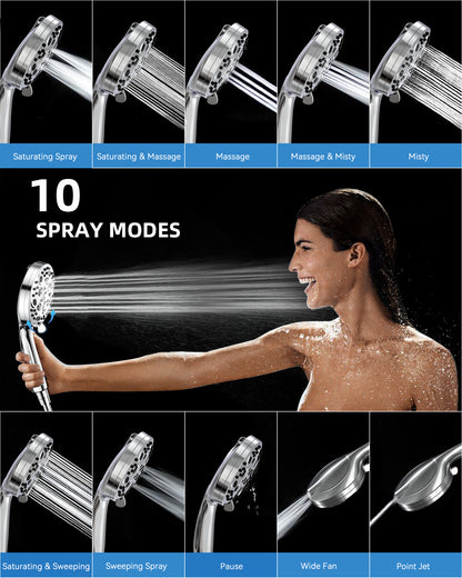 Hodvit Handheld Showerhead with Hose, 10 Spray Modes Stainless Steel High Pressure Shower Head,New