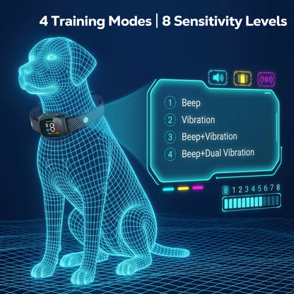 Tolobeve Rechargeable Anti-Bark Collar, 4 Modes and 8 Levels, IP67 Waterproof for Small-Medium Dogs, Black