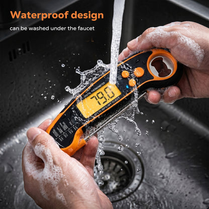 M Buder Digital Meat Thermometer, Waterproof Instant Read Food Thermometer for Cooking Grilling, Air Fryer, Professional Thermometer Gift for Men, Dad, Mom, Orange