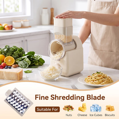 M Buder Electric Cheese Grater, 6 Blades Electric Grater for Home Kitchen, One-Touch Control Electric Cheese Shredder, Mandoline Slicer, Beige
