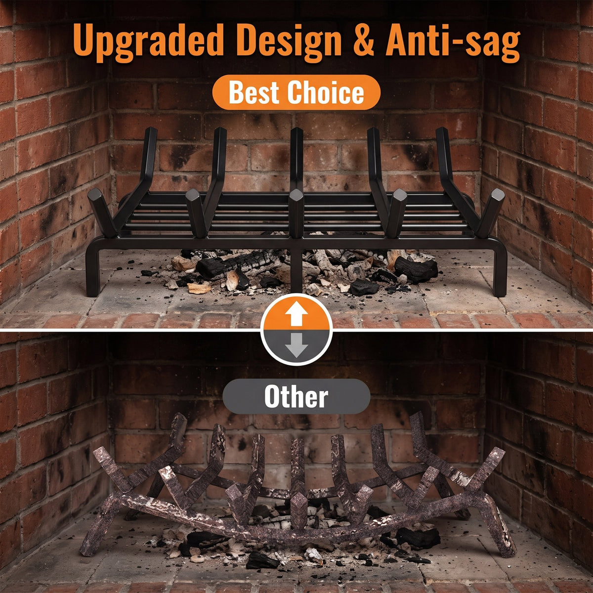 Ouneot 16.14in Cast Iron Fireplace Grate Log Rack, 1/2in Thick Bars 6 Legs for Indoor Stove Outdoor Fire Pit Camping