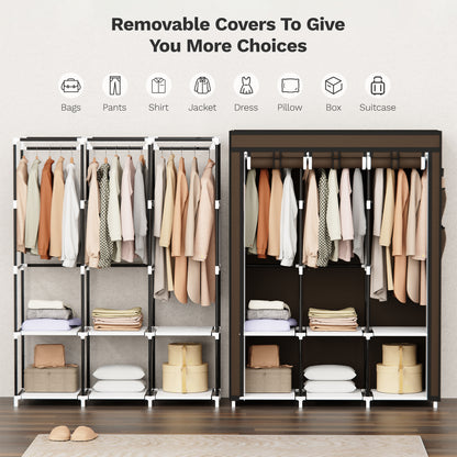 Riousery Portable Closet, 51 Inch Wardrobe Closet for Hanging Clothes 6 Storage Organizer Shelves, Brown