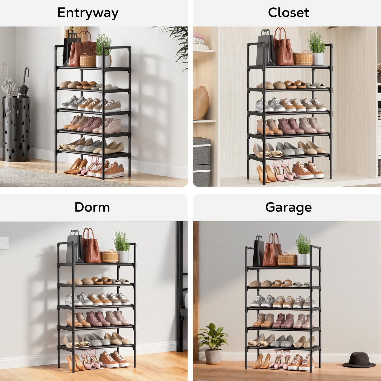 WEENEED 5-Tier Shoe Rack, Closet Organizer, Bedroom Shoe Storage, Easy Assembly, Metal Rods, Holds up to 18 Pairs