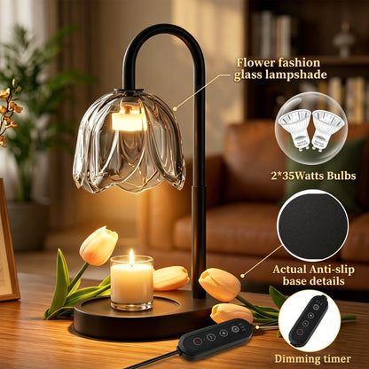 AOLIGO Candle Warmer Lamp with Timer Dimmable Wax Melt Warmer for Jar Candles Adjustable Height Black Petal Style Candle Lamp Home Decor Gift for Women Mom Housewarming