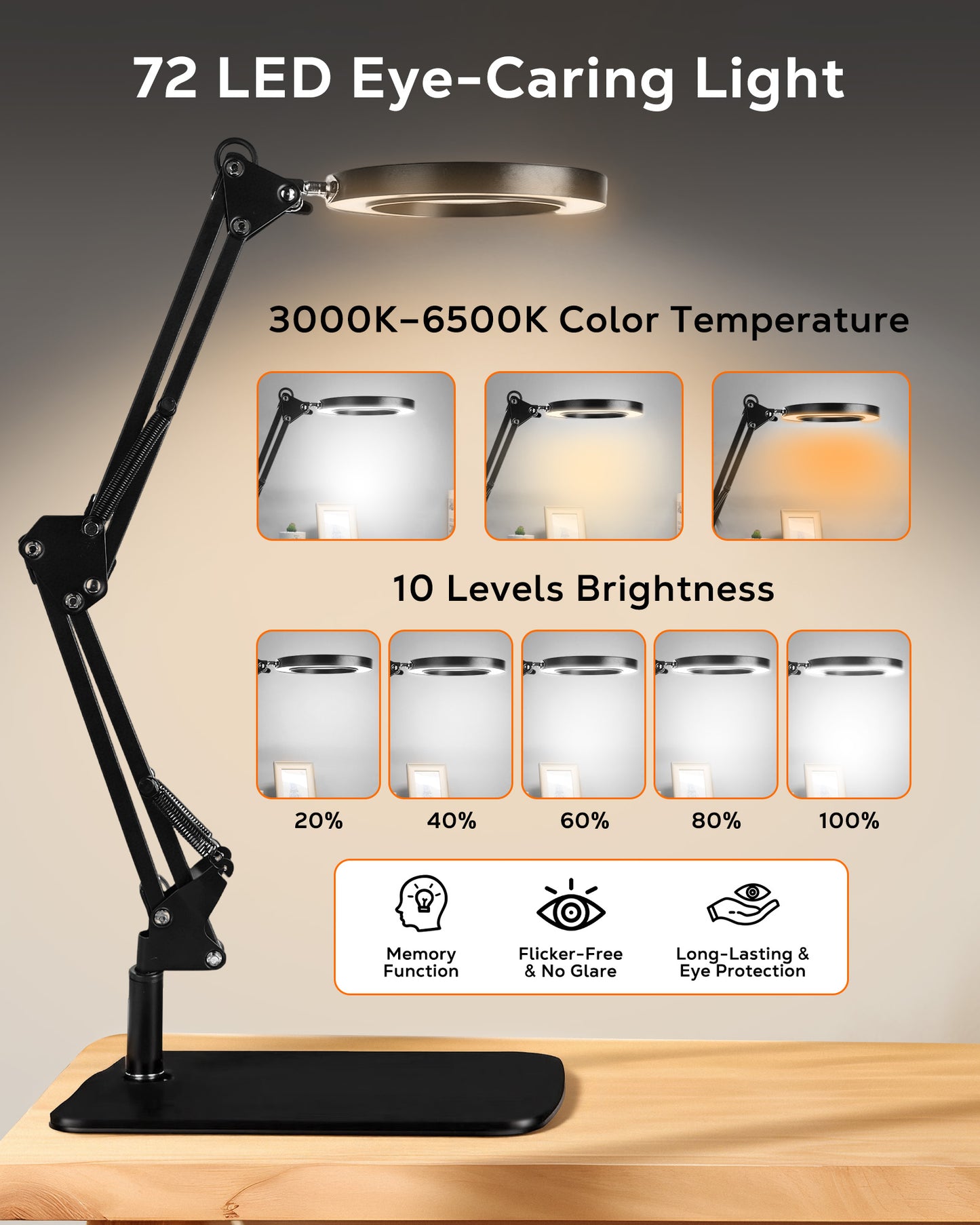 WEENEED 10X Magnifying Desk Lamp with Light, Adjustable Arm, USB Powered Magnifier Lamp with Clamp & Base for Reading, Repair, Crafts, Nail Beauty