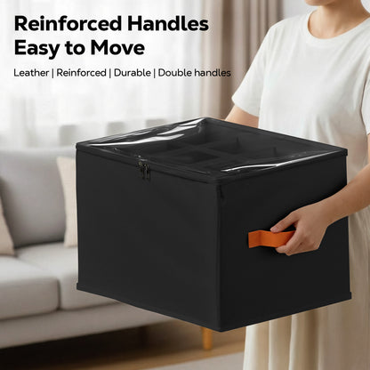 Riousery 2-Pack Under Bed Shoe Organizer for Closet, 24 Individual Shoe Slots, Foldable Storage Boxes with Clear Zipper Cover & Handles, Black