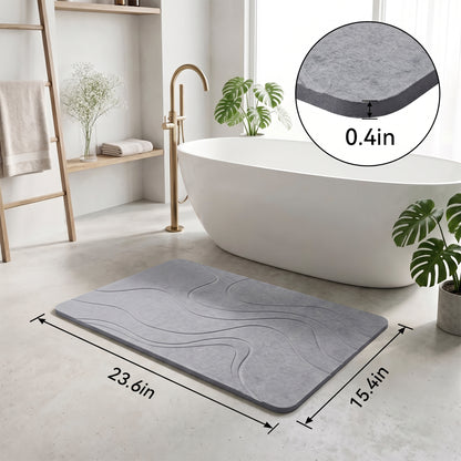LZSDS Stone Bath Mat, 24" x 15" Diatomaceous Earth Shower Mat with Anti-Slip Base, Quick Dry Bathroom Mat for Kitchen Entryway, Grey