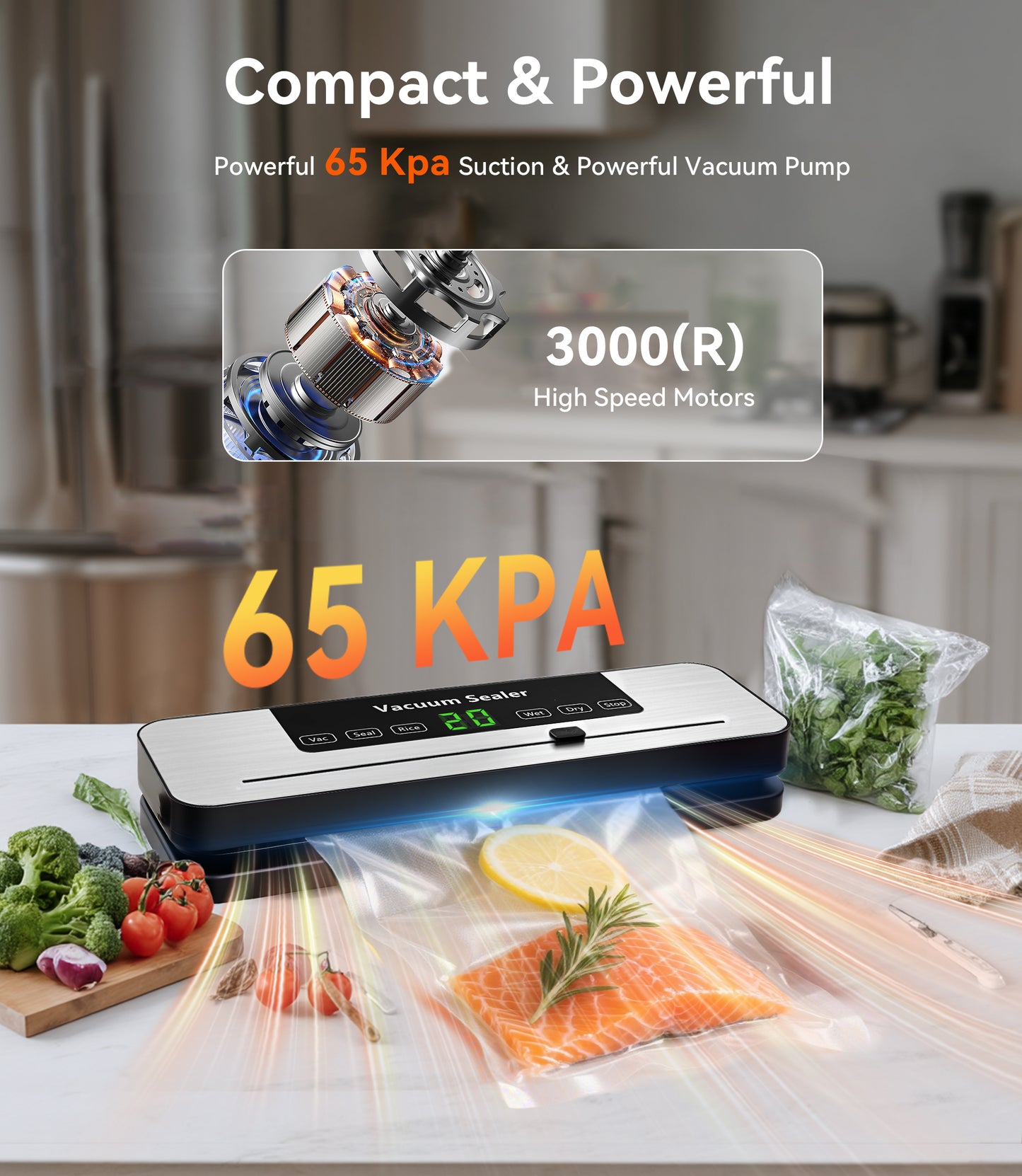 M Buder Vacuum Sealer Machine, Automatic Sealing for Food Storage with Cutter, 5 Modes, Residential, Commercial