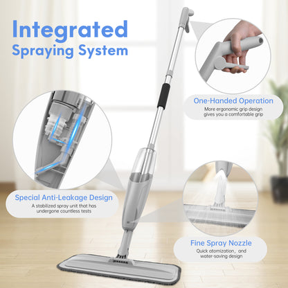BIMZUC Spray Mop for Floor Cleaning Wet, with 14 oz Refillable Bottle and 3 Washable Microfiber Pads Home or Commercial Use, Gray