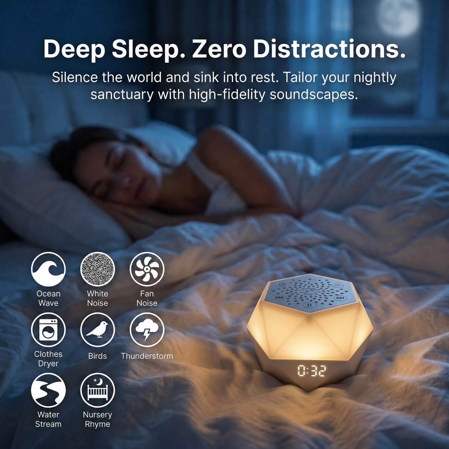 ZNQPLF Baby White Noise Machine, Bluetooth Sound Machine for Sleeping, 32 Sounds Portable Noise Machine with App Control & 8 Color Night Light，white