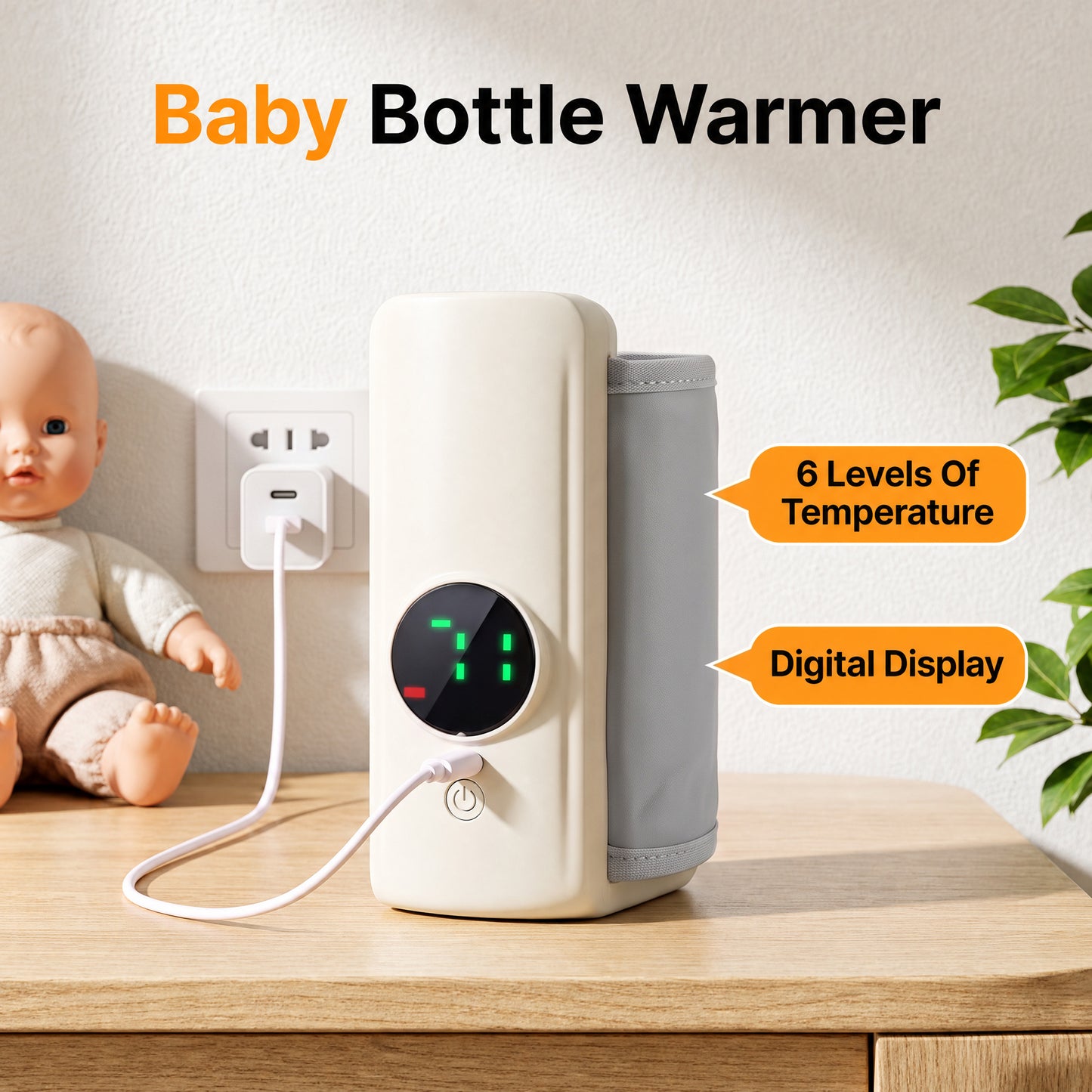 ZNQPLF Portable Bottle Warmer, Baby Milk Warmer, Milk Warmer for Baby, Rechargeable Bottle Warmer, 6 Temp Presets Fast Heating Travel Bottle Warmer for on-the-Go Feeding