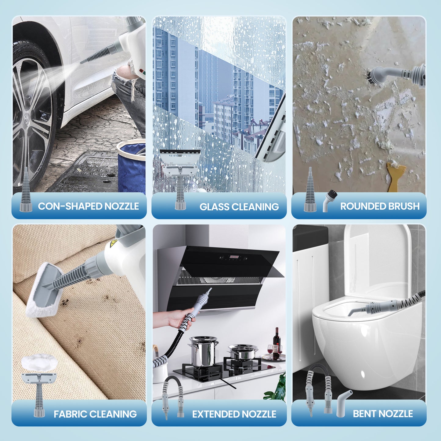 BIMZUC Handheld Steam Cleaner, 1000W Multi-Surface Cleaner with 9 Accessories, Compact Design, White