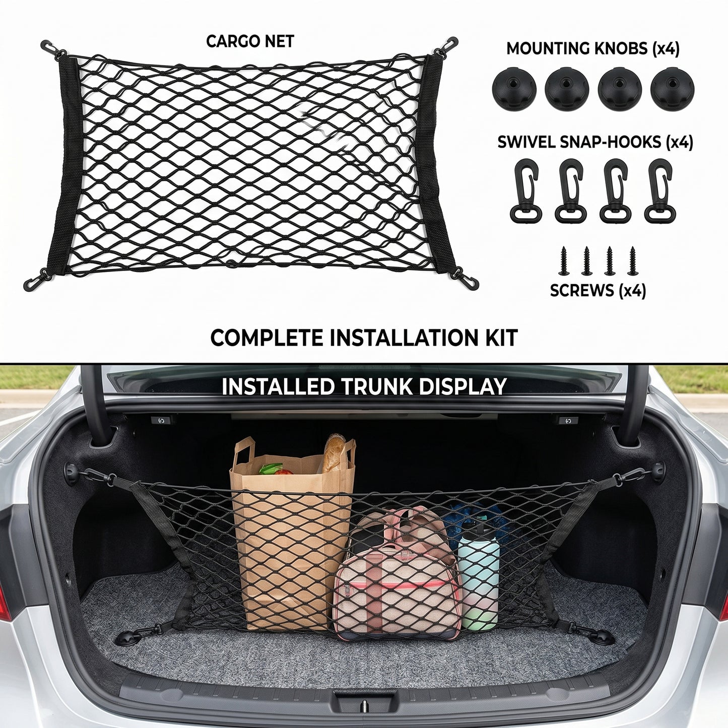 MORSUMA 55.1" x 18.5" Double Layer Trunk Cargo Net with Heavy-Duty Hooks, SUV and Sedan Storage Organizer