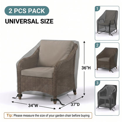 OHHANI Patio Chair Covers 2 Pack 210D Waterproof 34" W x 37" D x 36" H for Outdoor Lawn Garden Wicker Furniture