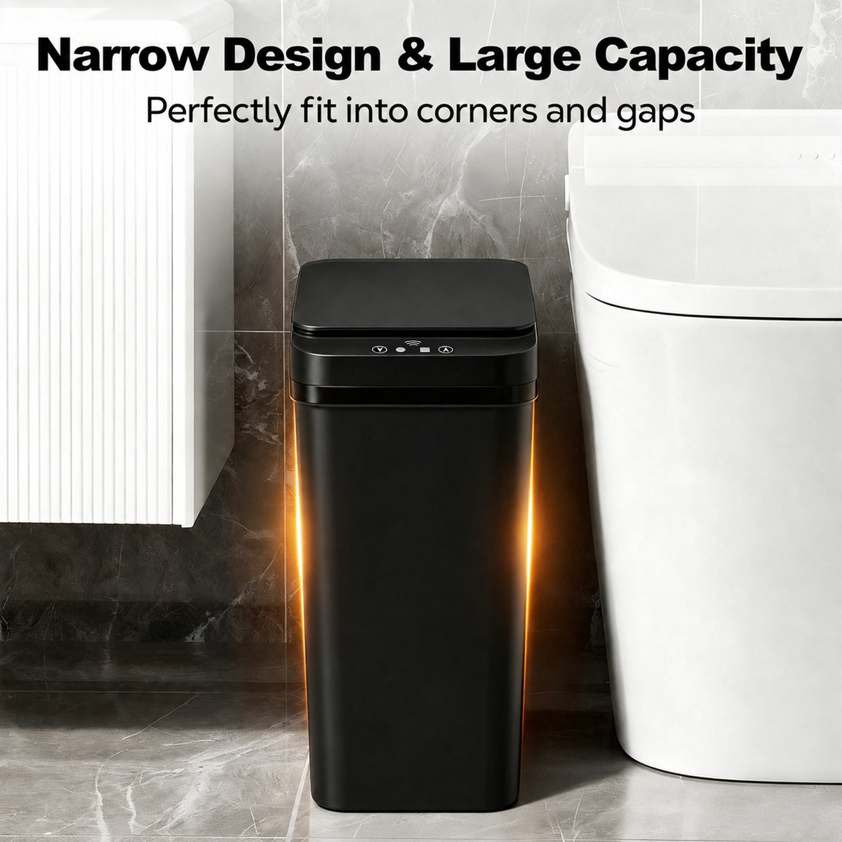 Riousery 2-Pack Touchless Bathroom Trash Can, 3.5-Gallon Slim Automatic Motion Sensor Garbage Can with Lid, Black