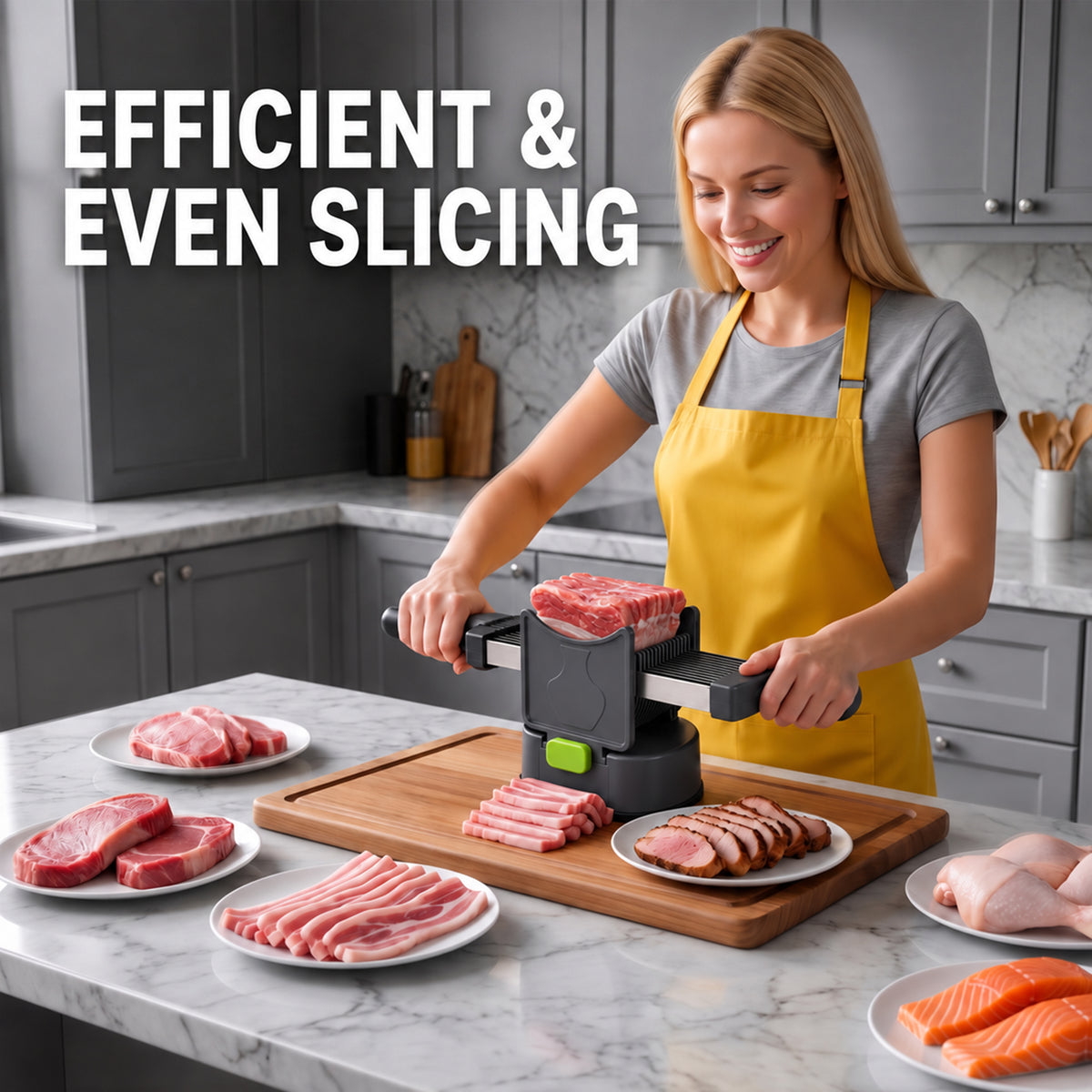 MusPluto Fresh Meat Slicer Manual, Manual Meat Slicer Stainless Steel Fresh Meat Cutter with 17 Blades, Adjustable 2mm & 4mm, Gray (Not for Frozen/Deli Meat)