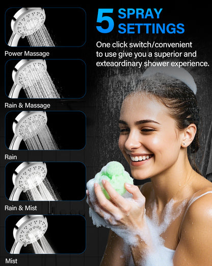 Hodvit Handheld Showerhead for Bathing 5 Spray Modes with 5 ft Stainless Steel Hose,Chrome