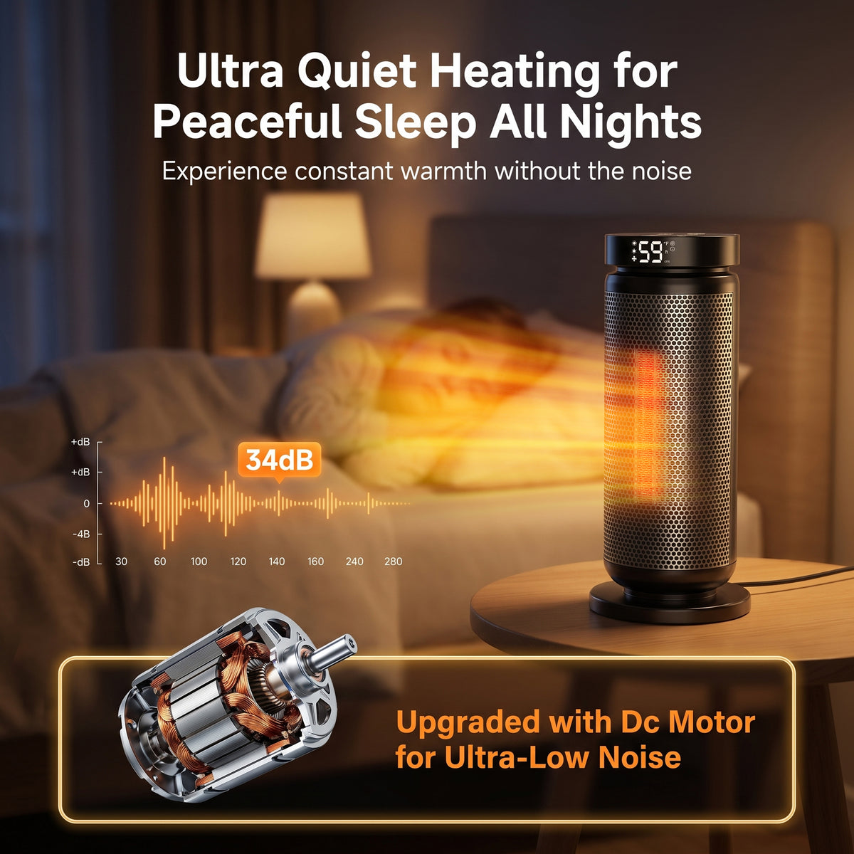 Lairy 1500W Space Heater for Indoor, 16" Portable Electric Heater for Desk and Floor, 2 Heat Settings, ECO Thermostat, Oscillation, Timer, Black