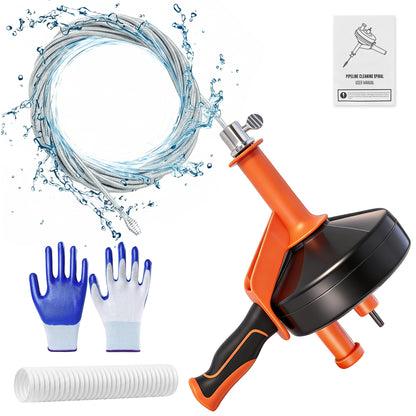 HODVIT 25Ft Drain Snake, Plumbing Snake Drain Hair Clog Removal Tool, Suitable for Kitchens, Bathrooms and Sinks, Includes Protective Hose and Gloves