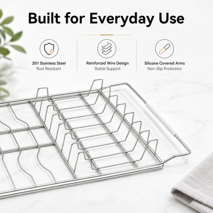 Riousery Over the Sink Dish Drying Rack Set, Expandable Stainless Steel Dish Rack, 2-Piece Adjustable Sink Drying Rack with Plate Holder & Flat Rack, 16-20 in