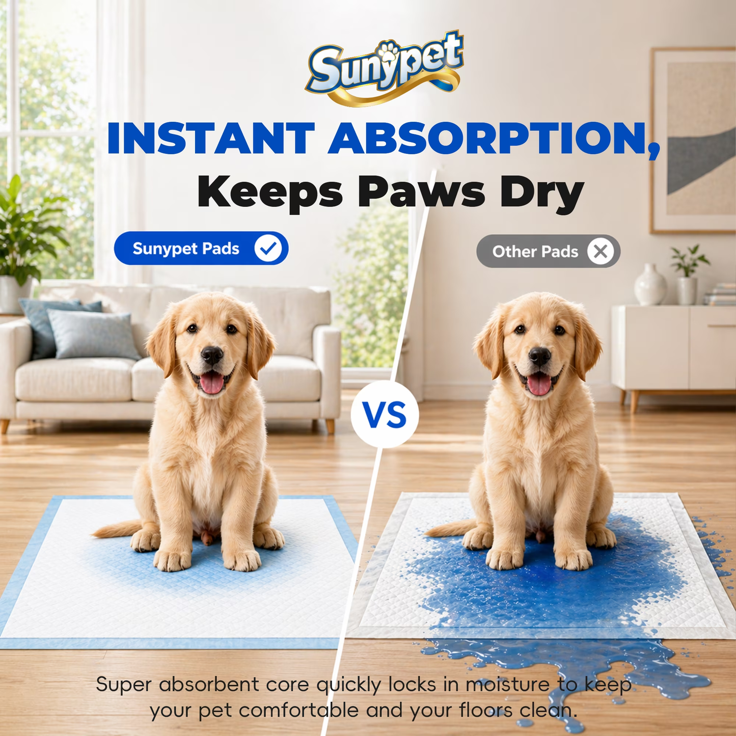 Sunypet Puppy Pads Disposable Dog Potty Training Pads, Quick Dry, Ultra Absorbent, L 23"x23", 200ct