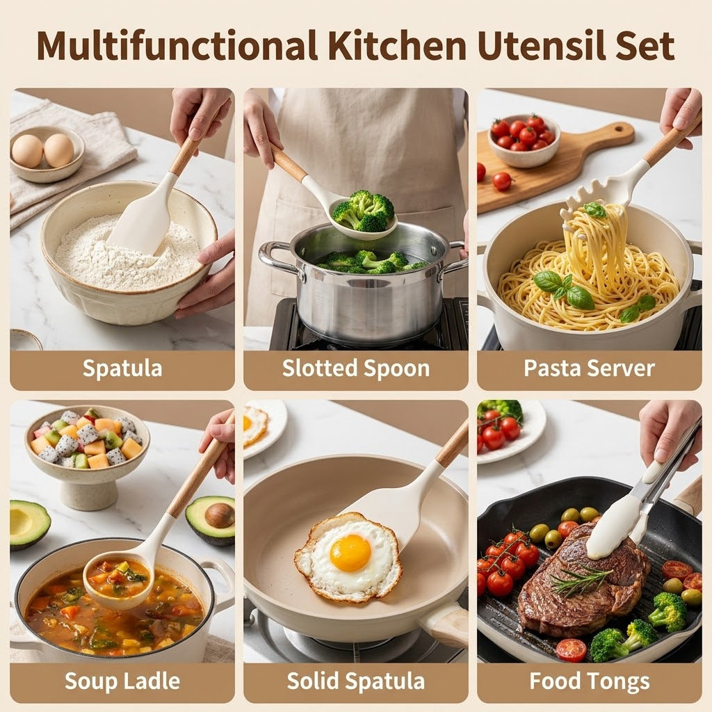 M Buder 42 PCS Silicone Cooking Utensil Sets, Kitchen Utensils Set for Nonstick Cookware, 446°F Heat Resistant Spatula Set, BPA Free Kitchen Gadgets Tools with Holder, Beige