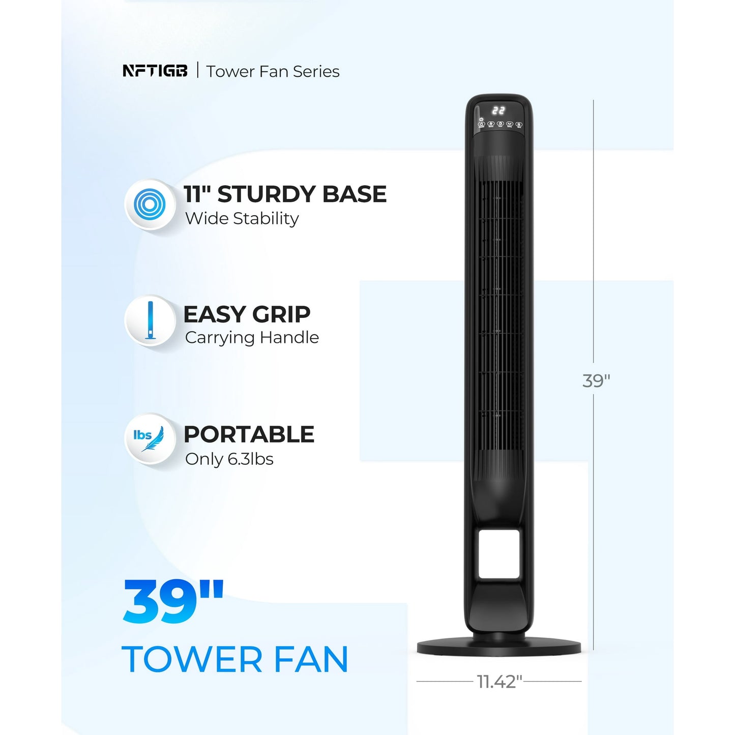 NFTIGB 39 inch Tower Fan, Oscillating Bladeless Floor Fan for Home, 3 Speeds 3 Modes with Remote,New