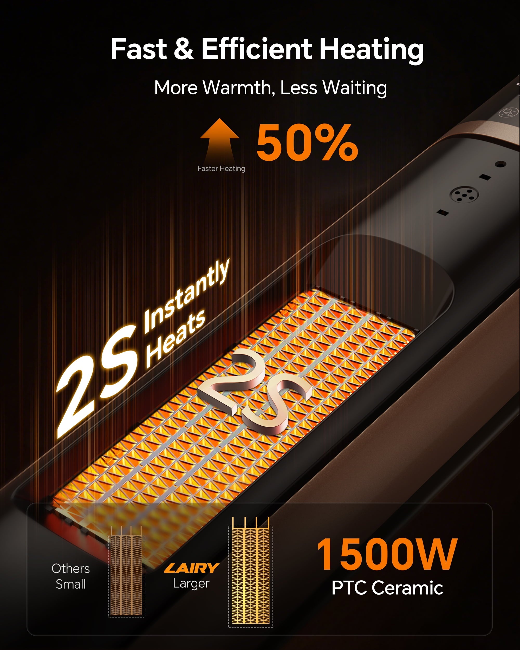 1500W Space Heater Large Room,24'' Electric Tower Heaters with Remote, Adjustable Thermostat, Black Gold