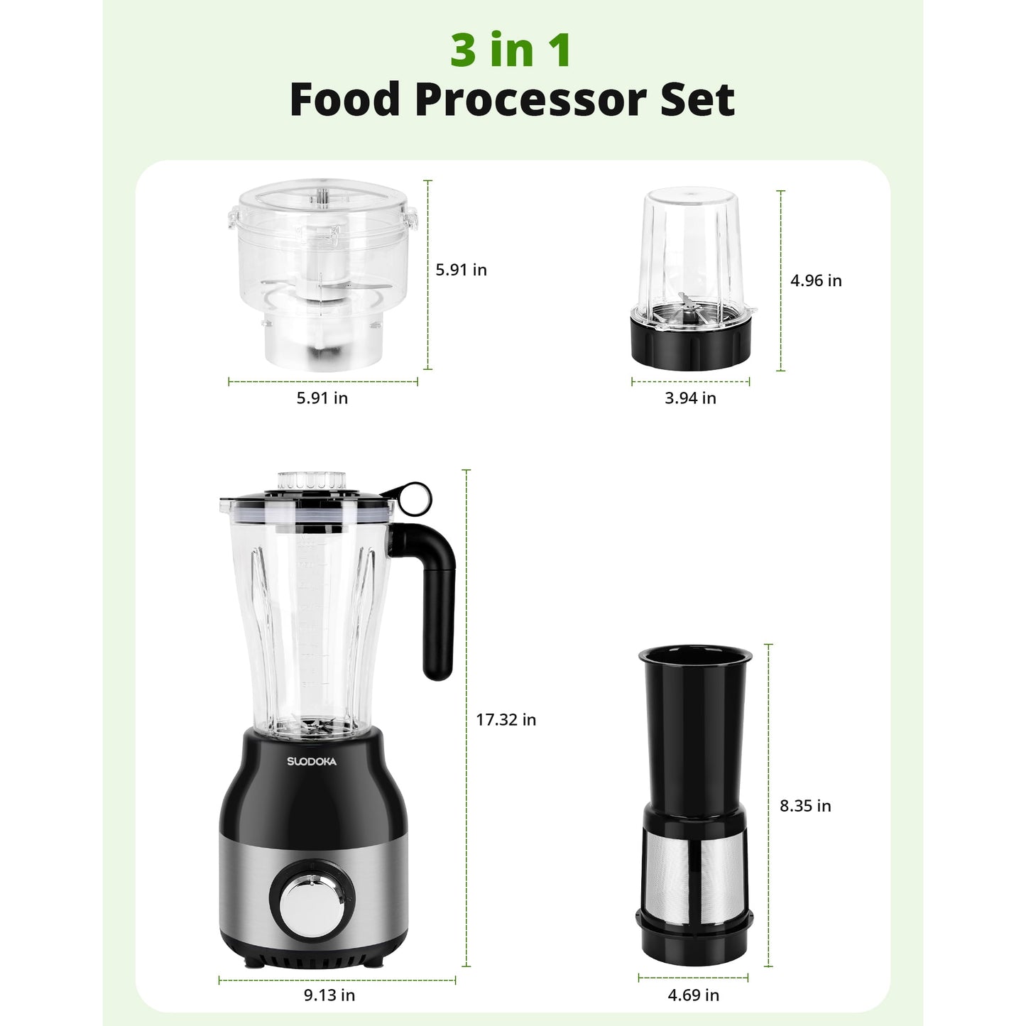 Suodoka Countertop Blender Food Processor Combo, 4 in 1 Kitchen Electric Blender/Grinder/Chopper,New