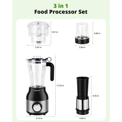 Suodoka Countertop Blender Food Processor Combo, 4 in 1 Kitchen Electric Blender/Grinder/Chopper,New