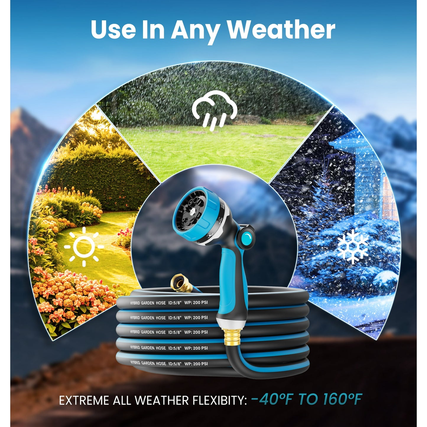 OHHANI Garden Hose, 50 FT x 5/8” Water Hose for Outdoor with 10 Function Sprayer Nozzle