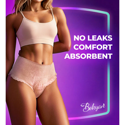 Bokyan Adult Incontinence Underwear for Women,Postpartum Bladder Leak Underwear,Disposable,XL,20 Ct