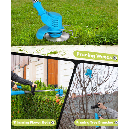 HOTREE 21V Cordless Electric String Trimmer & Weed Wacker Edger, 2x 2.0Ah Batteries, 3 Blades & Adjustable Handle for Yard Care
