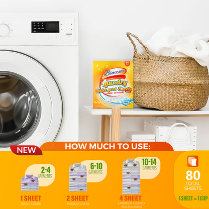 BIMZUC Power Laundry Detergent Sheets 80 ct,up to 160 Small Loads, Eco Ultra-Concentrated Unscented