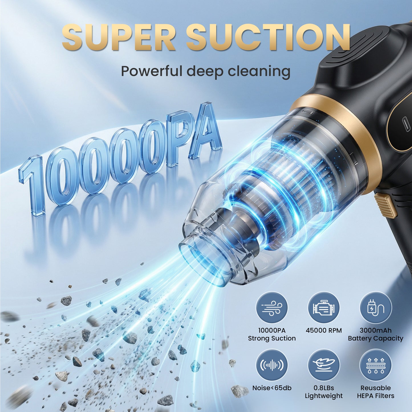 FLORAY Cordless Handheld Car Vacuum Cleaner with Digital Battery Display, Portable Cleaner with 9 Attachments for Car, Home & Office