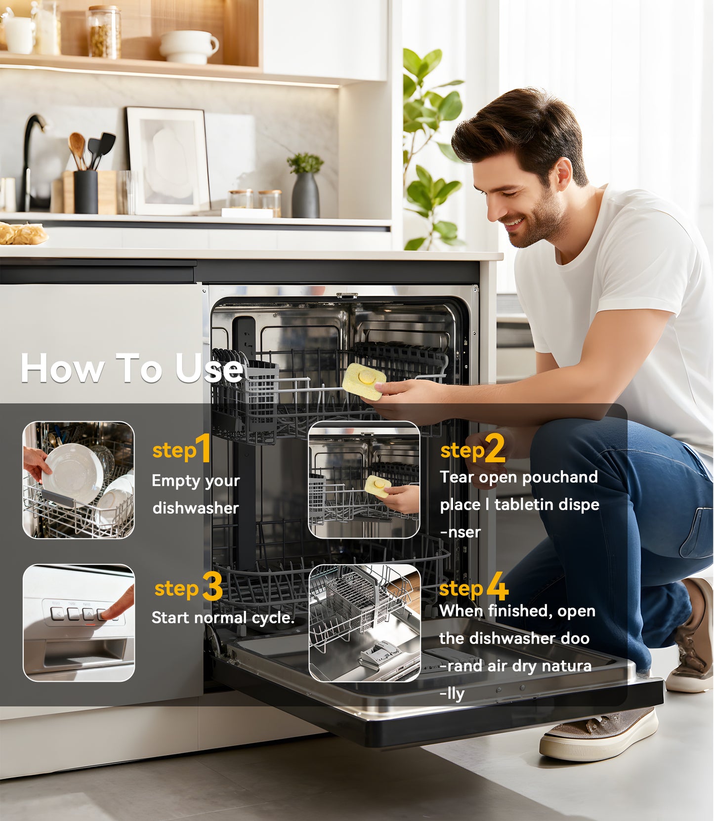 BIMZUC Dishwasher Cleaning Tablets, 24 Tablets, Powerful Cleaning and Deodorizing, Lemon Scent